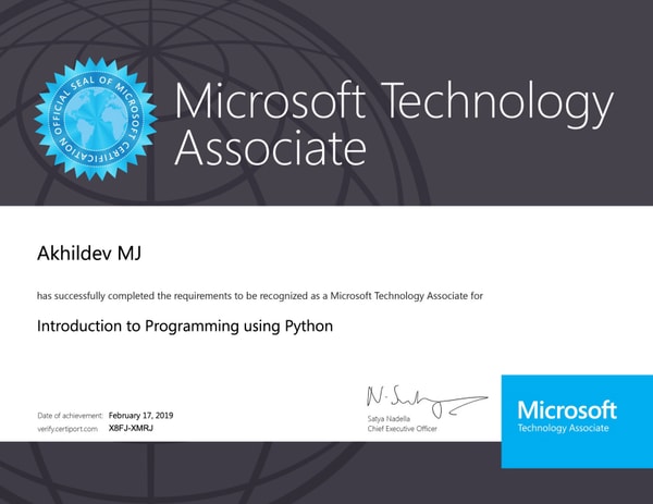 Microsoft Technical Assistant Introduction to Programming using Python-Certified